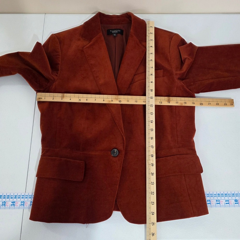 Talbots Blazer Women 14 Rust Orange Velvet Corduroy One Button Professional Fall - Picture 7 of 10